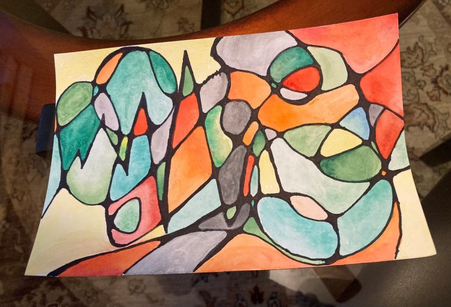 Drawing with squiggles and various colors filled in